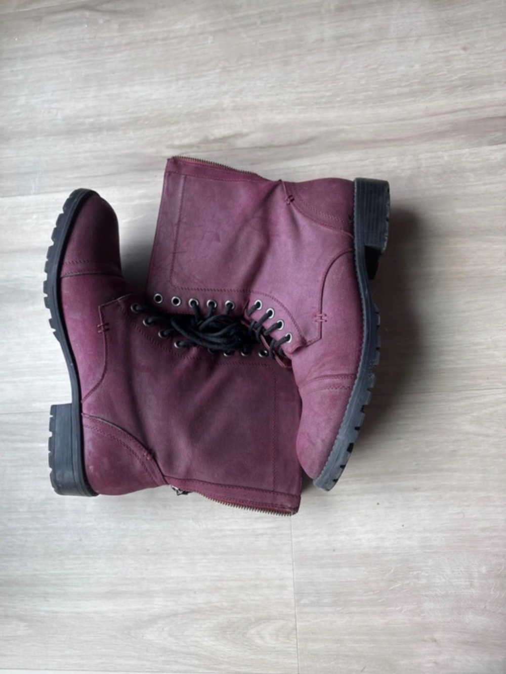 Burgundy Lace-Up Combat Ankle Boots